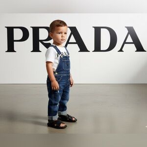 Authentic Prada luxury designer brand toddler boys black leather sandals sz 9